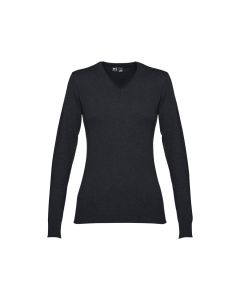 THC MILAN WOMEN. Damski sweter z dekoltem V-neck z bawełny i poliamidu