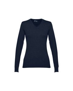 THC MILAN WOMEN. Damski sweter z dekoltem V-neck z bawełny i poliamidu