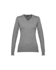 THC MILAN WOMEN. Damski sweter z dekoltem V-neck z bawełny i poliamidu