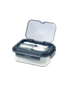 Szklany lunch box ze sztućcami 1000 ml Lagos, czarny