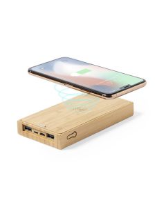 Bambusowy bezprzewodowy power bank 10000 mAh, ładowarka bezprzewodowa 5W, ładowarka słoneczna